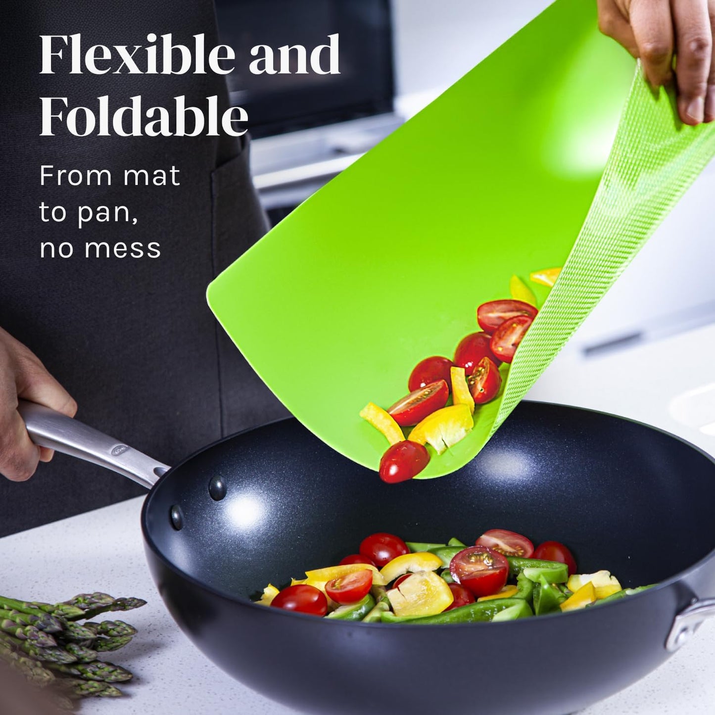 Cooler Kitchen Bamboo Cutting Board Set with 6 Color Coded Flexible Plastic Mats with Food Icons, Labeled Cutting Boards for Kitchen with Holder - BPA-Free Wooden, Dishwasher Safe, Large