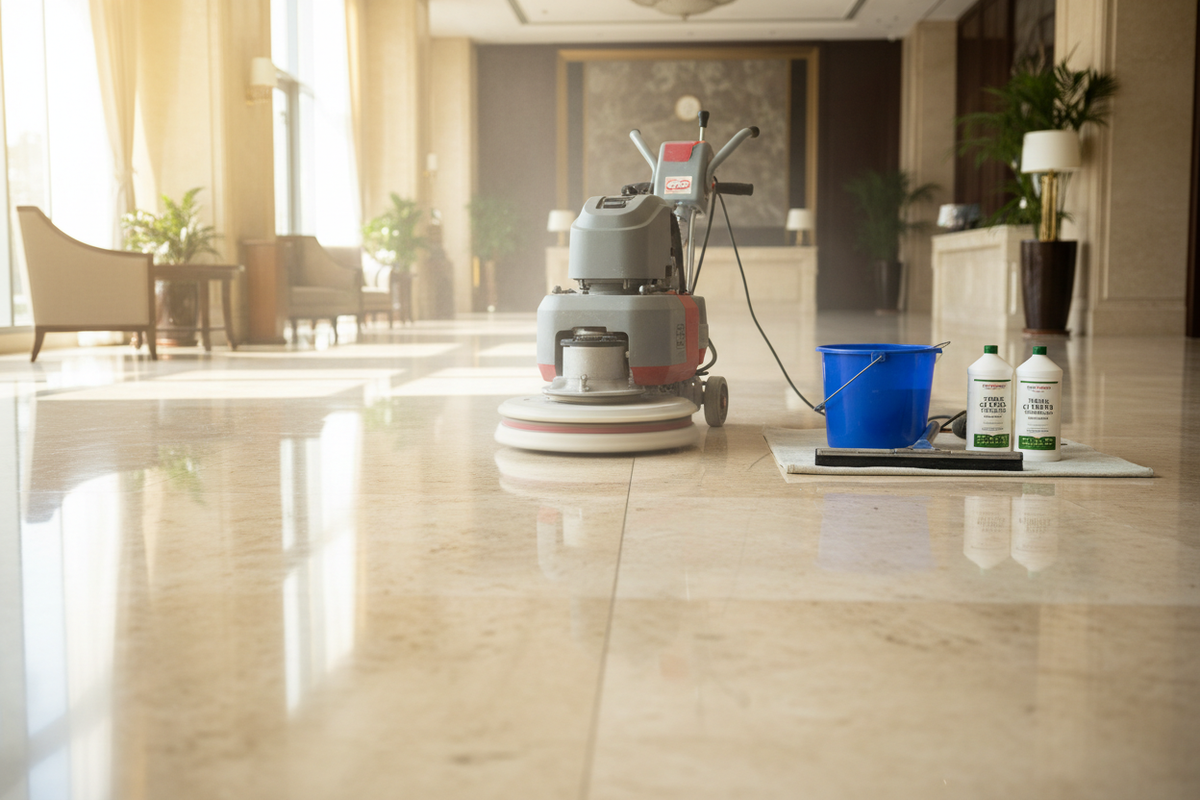 Make it a floor machine in use 17" diameter and more highly polished floor in front of it and duller behind it
